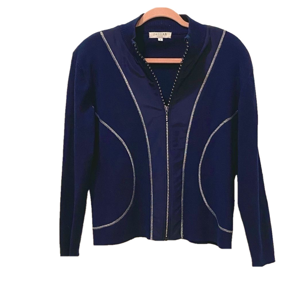 🌷 Jaguar🌷 Vintage Novelty Rhinestone Zip Up Cardigan Sweater